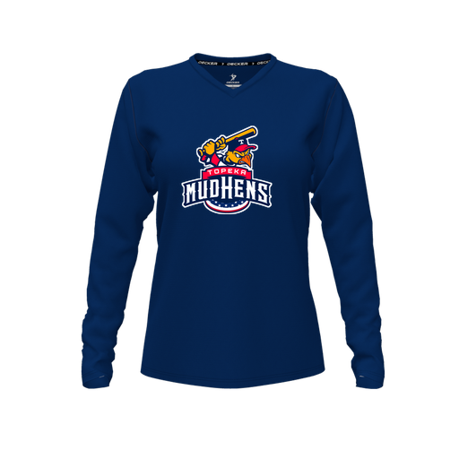 [FTLVPTNV-FYXS-LOGO1] Decker Performance T-Shirt (Female Youth XS, Navy, V Neck, Logo 1, Long Sleeve)