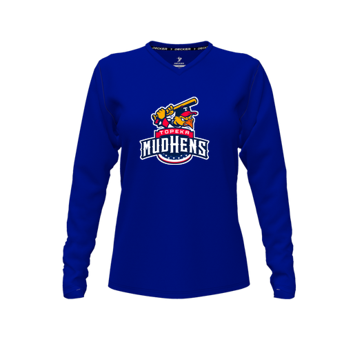 [CUS-DFW-TEES-PER-VNK-LSL-RYL-FYXS-LOGO1] Decker Performance T-Shirt (Female Youth XS, Royal, V Neck, Logo 1, Long Sleeve)