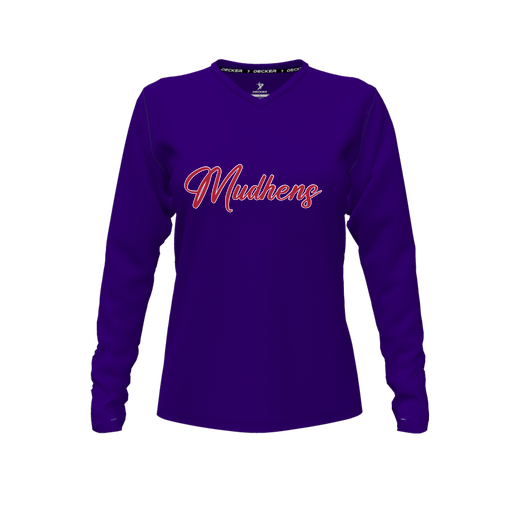 [FTLVPTPP-FYXS-LOGO2] Decker Performance T-Shirt (Female Youth XS, Purple, V Neck, Logo 2, Long Sleeve)